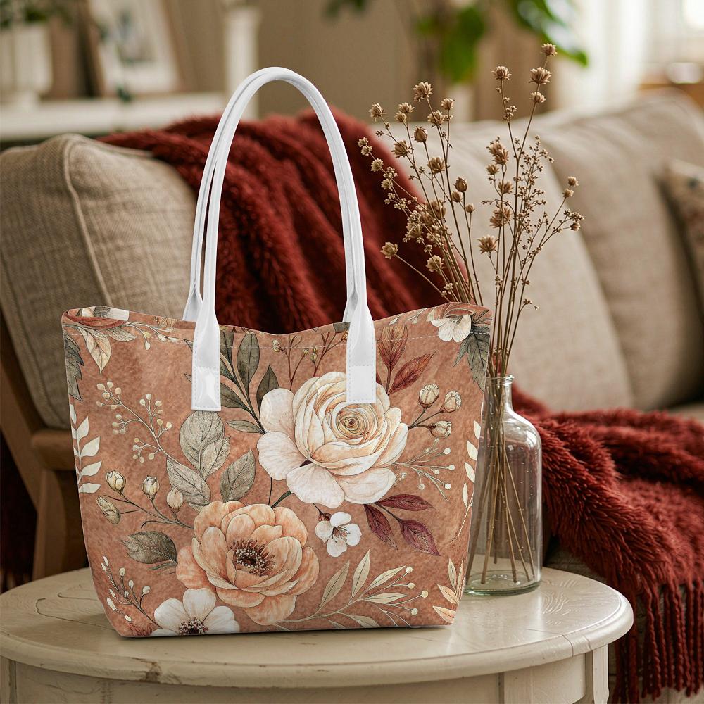 Vintage Floral Print Tote Bag Fashion Large Capacity Daily Handbag Casual Portable Shoulder Bag for Women