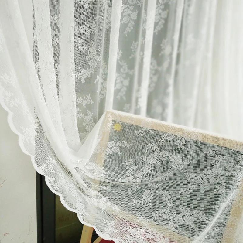 2PC Wohnzimmer Schlafzimmer Fenster Vorhänge Weiß Jacquard Spitze Pastoralen Stil Tüll Sheer Vorhänge