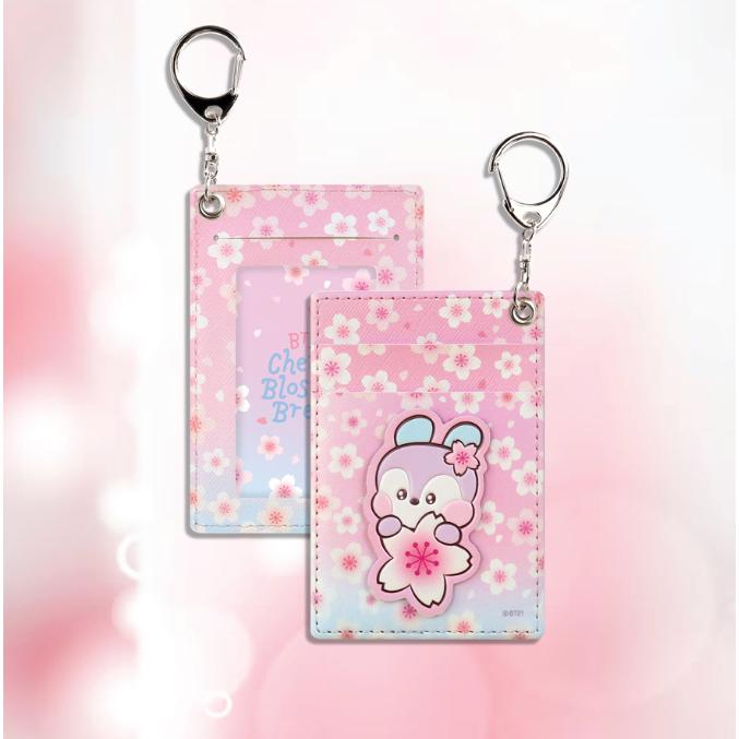 BTS BT21 Official Minini PU Leather Patch Card Holder CHEERY BLOSSOM Authentic