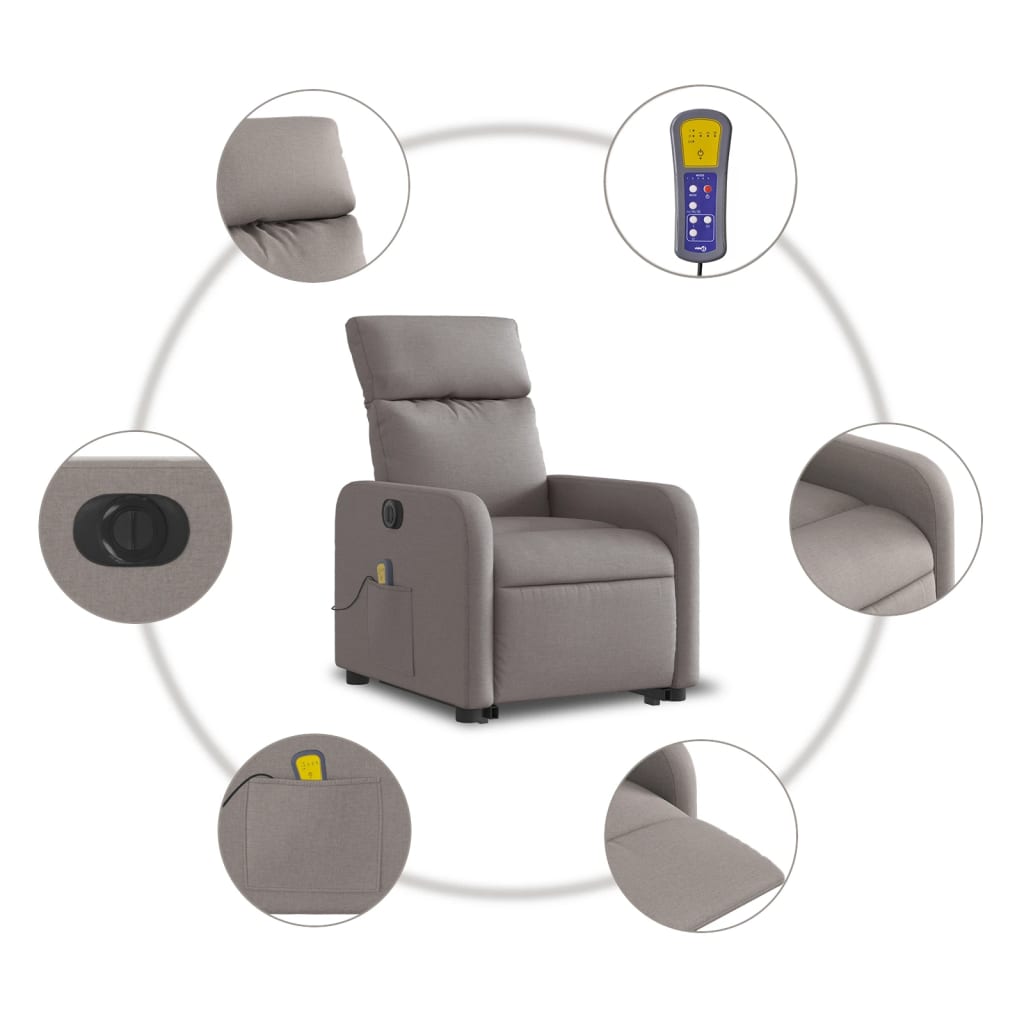 Vidaxl Podnoszony Fotel Masujący, Elektryczny, Rozkładany, Kolor Taupe