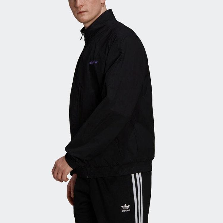 Adidas Originals Trefoil Print Letter Stand Collar Long Sleeve Jacket Men Outerwear Black HN0397