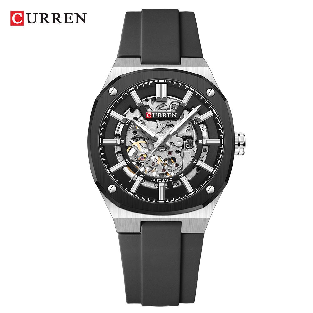 CURREN Men Automatic Mechanical Original Waterproof Silicone Strap Luminous Business Fashion Clock