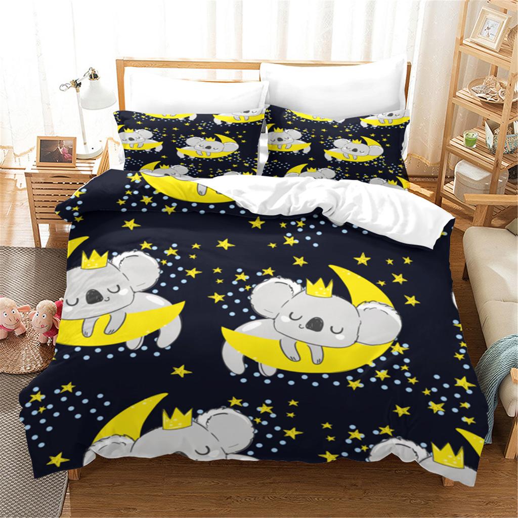 Cartoon Koala Duvet Cover King Queen Lovely Animal Bedding Set For Kids Teens Adults Wildlife Quilt Cover With Pillowcase 2/3PCS