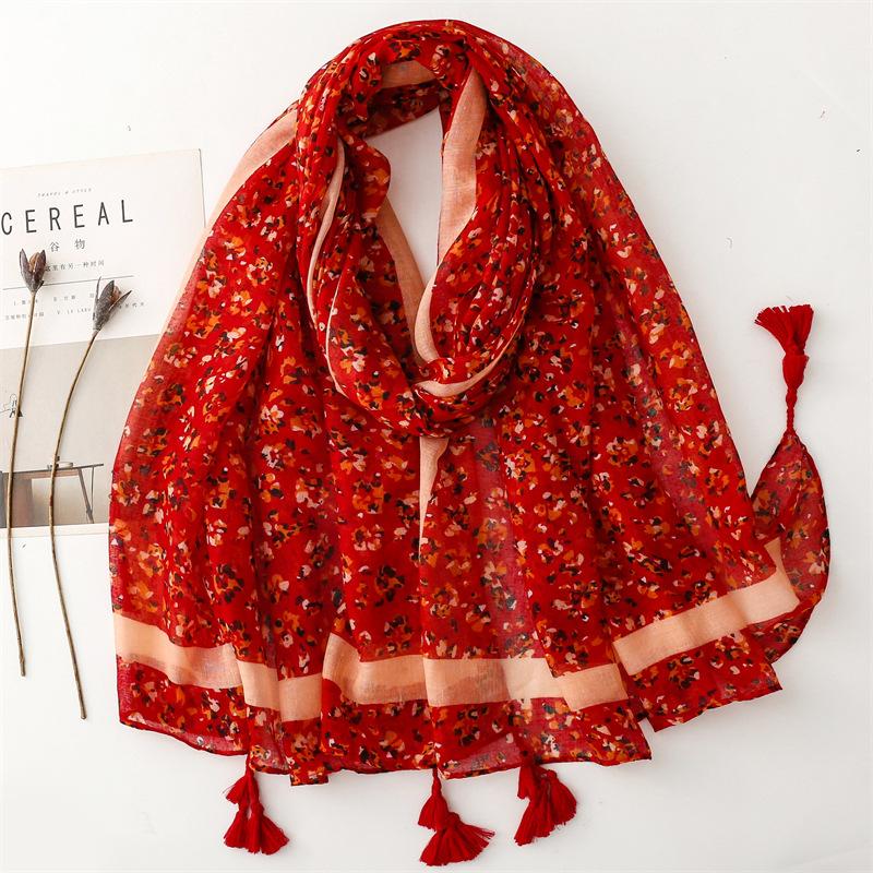 Winter Soft Thin Green Polka Floral Tassel Viscose Shawl Scarf Lady High Quality Print Pashmina Stole Bufandas Muslim Hijab