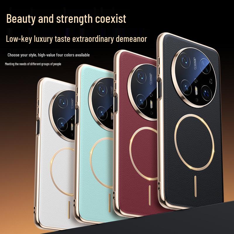 Huawei Mate70air Phone Case with Lens Film, SUP-AL90: Trendy Leather Texture, Full Coverage Lens, Magnetic Suction