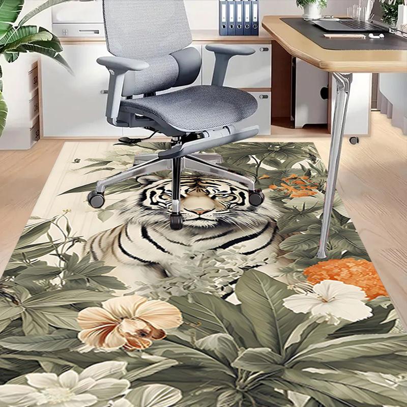 1PC Tiger Flowers Non-Slip Floor Carpet, Office, Family, Bedroom, Studio - Large Area Rug, Vibrant Colors, Longlasting Material-X410