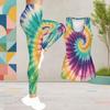 Womens Plus Size Two Piece Set Scoop Neck Sleeveless Printed Longline Tank Top And Fitted Pants