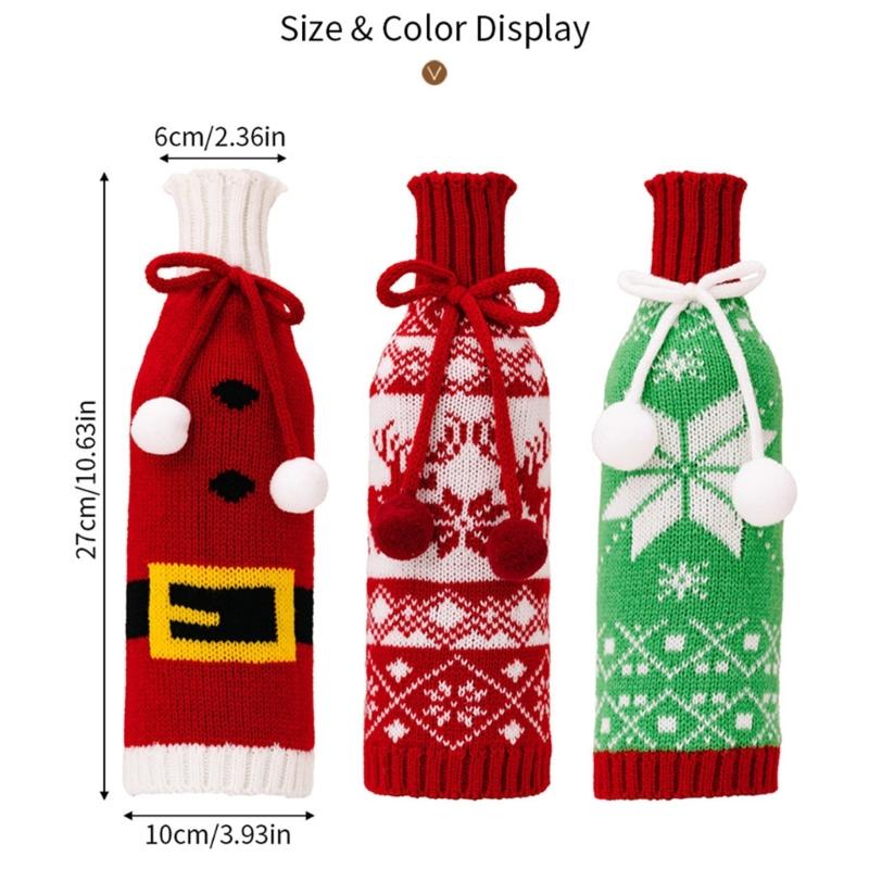 3Piece Festival Snowflake Knits Wine Bottle Sleeves Wine Bottle Cover For Christmas Celebration Festival Wine Dress