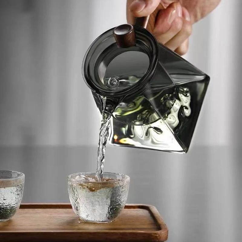 500ML Glass Teapot with Infuser Wood Handle Heated Resistant Kung Fu Tea Kettle with Lid Transparent Glass Puer Tea Pot Teaware