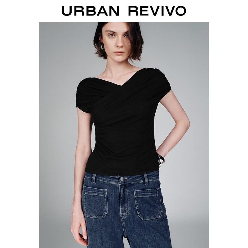 

UR 2026 Spring Women s Stylish Cross Pleated Sleeveless V-Neck T-Shirt M