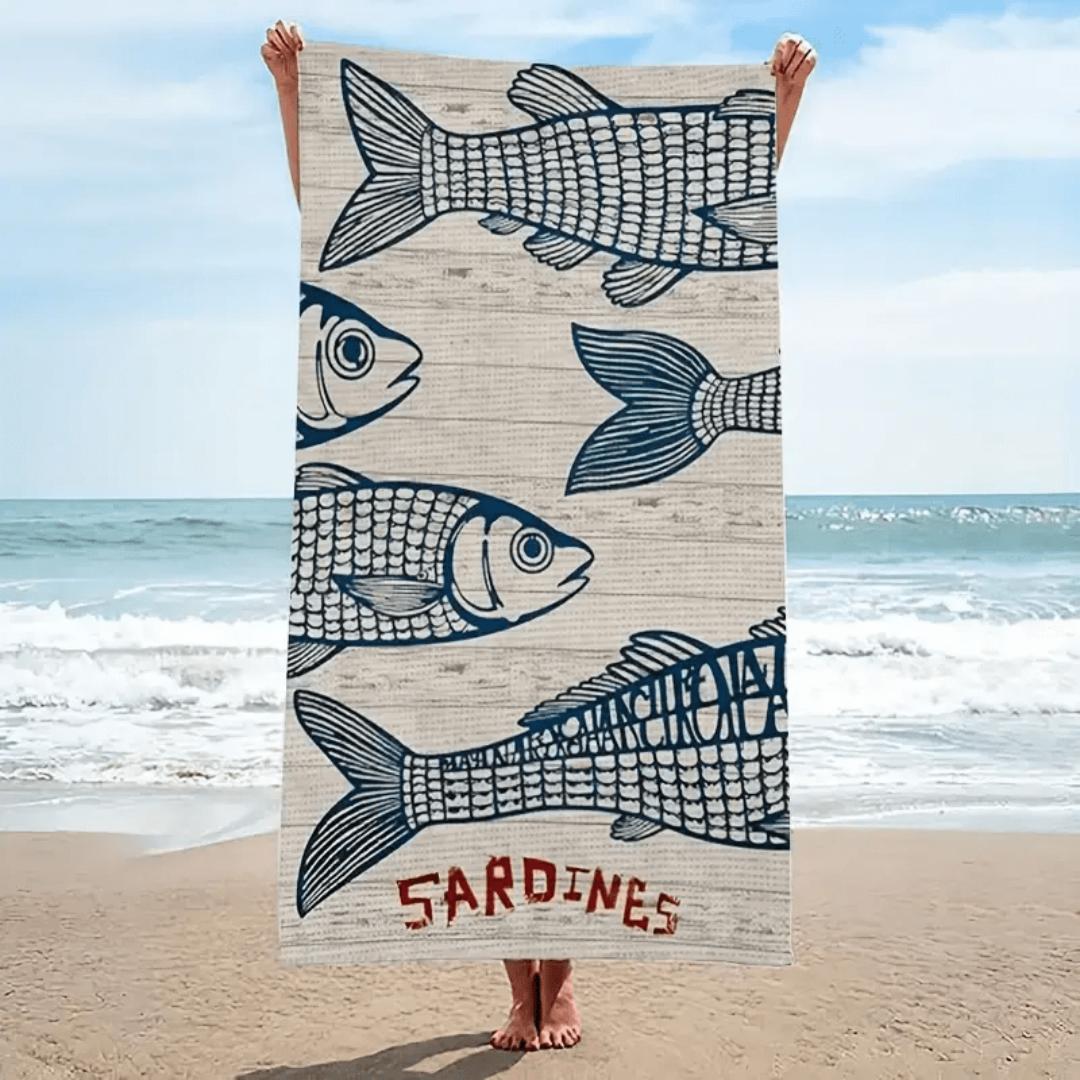 

Vintage Sardine Fish Print Beach Towel Quick Dry Microfiber Sand Free Absorbent Washable for Pool Travel Summer Beach W40*H60(CM)