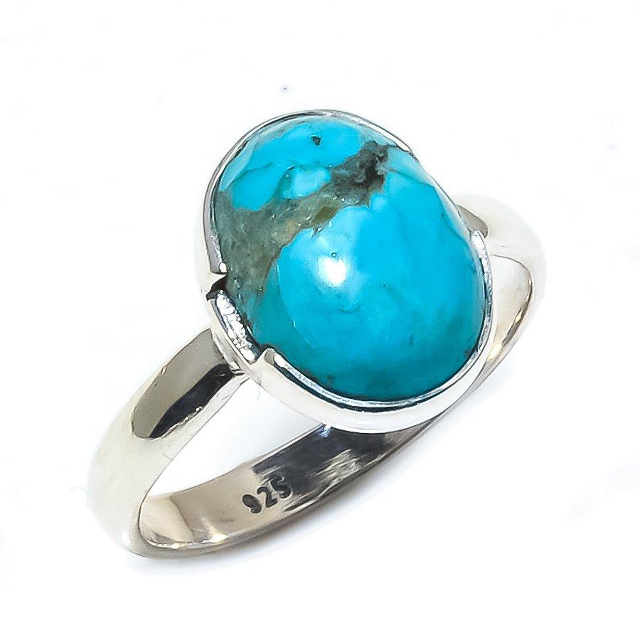 Natürlicher tibetischer Türkis-Edelstein, 925er Sterling-Silber, Geschenkring, S.7 m9g38