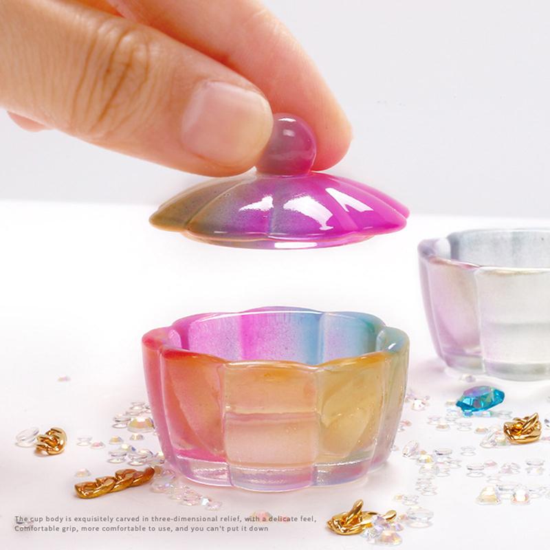 Nail Art Brushing Washing Cup Glass Cup With Lid Bowl Manicure Equipment