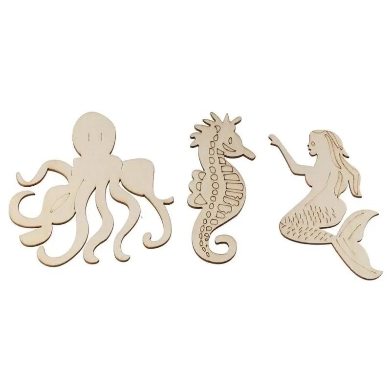 10pcs/lot 9-9.5cm Ocean Animal Unfinished Wood DIY Crafts,Sea Animal Wood Slices Whale Dolphin Seahorse Fish Wooden Painting