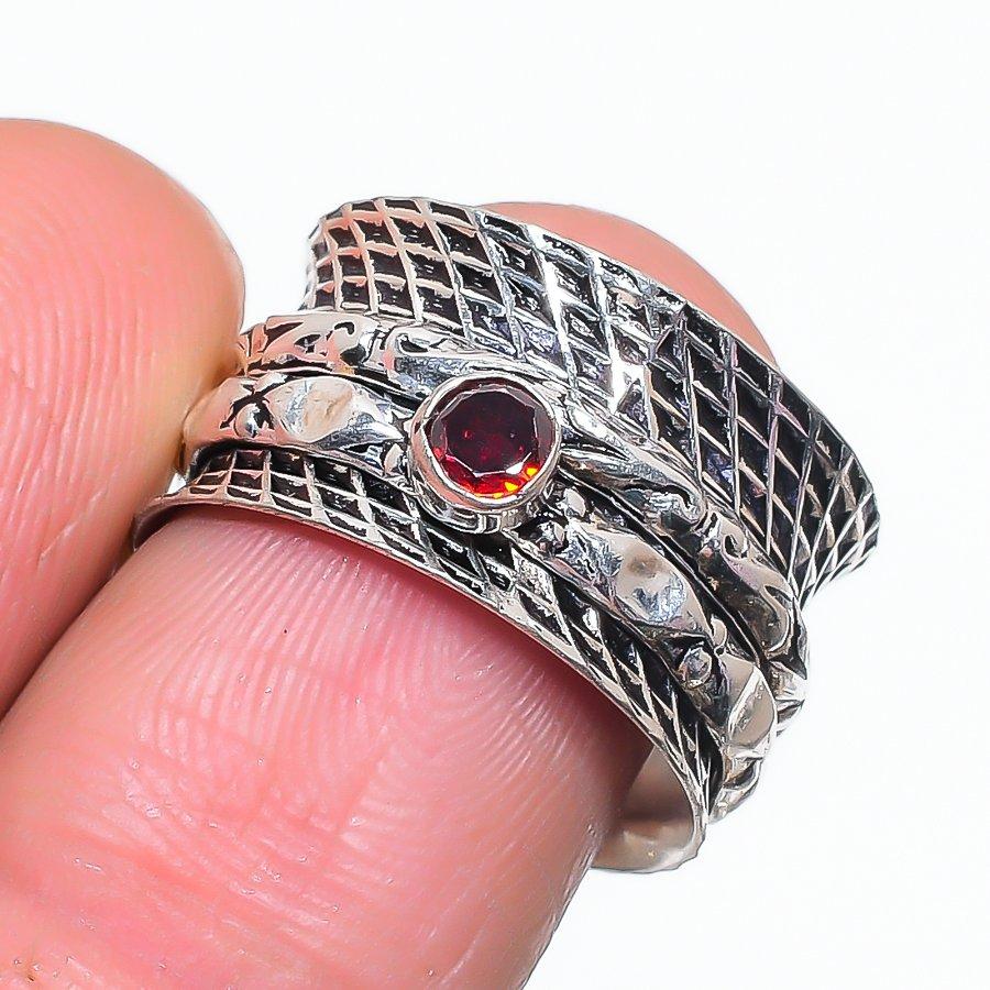 

Natural Garnet Gemstone Handmade 925 Sterling Silver Jewelry Ring Size 8 u1Z60