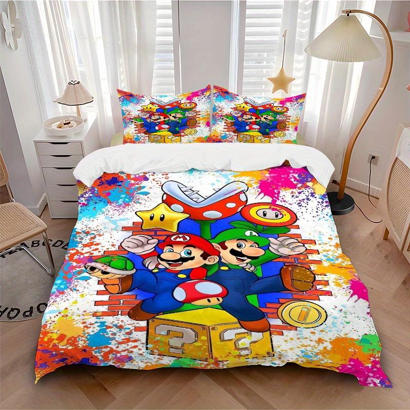 3pcs Happy Super Mario Bros Bedding Set, Including 1 Quilt Cover and 2 Pillow Shams, Without Filling, Soft and Comfortable Home Bedroom Fabric, Fashio