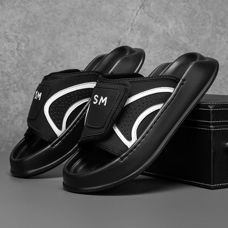 

Slippers men s 2025 summer new men s fashion daily out soft bottom stepping on shit feeling comfortable Velcro one-word 38