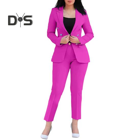 2 Teile/Satz Damen Formeller Mantel Hosen Set Lange Ärmel Doppelknöpfe Enge Taille Strickjacke Mittellange Jacke Gerade Hohe Taille Hose Formelles Geschäft