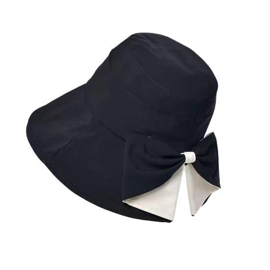 Women Summer Sun Hat Back Bowknot Fisherman Hat Wide Brim UV Protection Hat Wide Brim Bucket Hat for Outdoor Travel чёрный