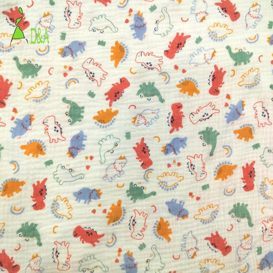 120GSM Class a 100% Pure Cotton Double Layer Gauze Crepe Fabric Printed Textile for Baby Bib Kids Sleepwear Bath Towel