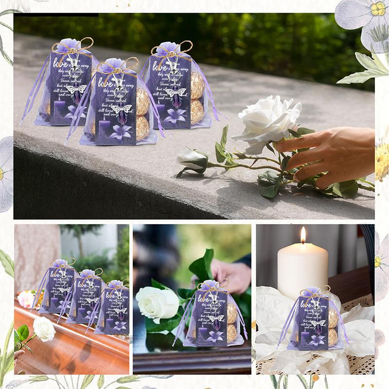 20 Set Funeral Favors, Celebration Of Life Favors Angel Keychains Organza Bags Sympathy Thank You Tags For Memorial Supplies