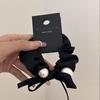 Black Color Pearl Hair Tie Pearl Decoration Bow Headdress Fashion Ponytail Holder  Daily Wear