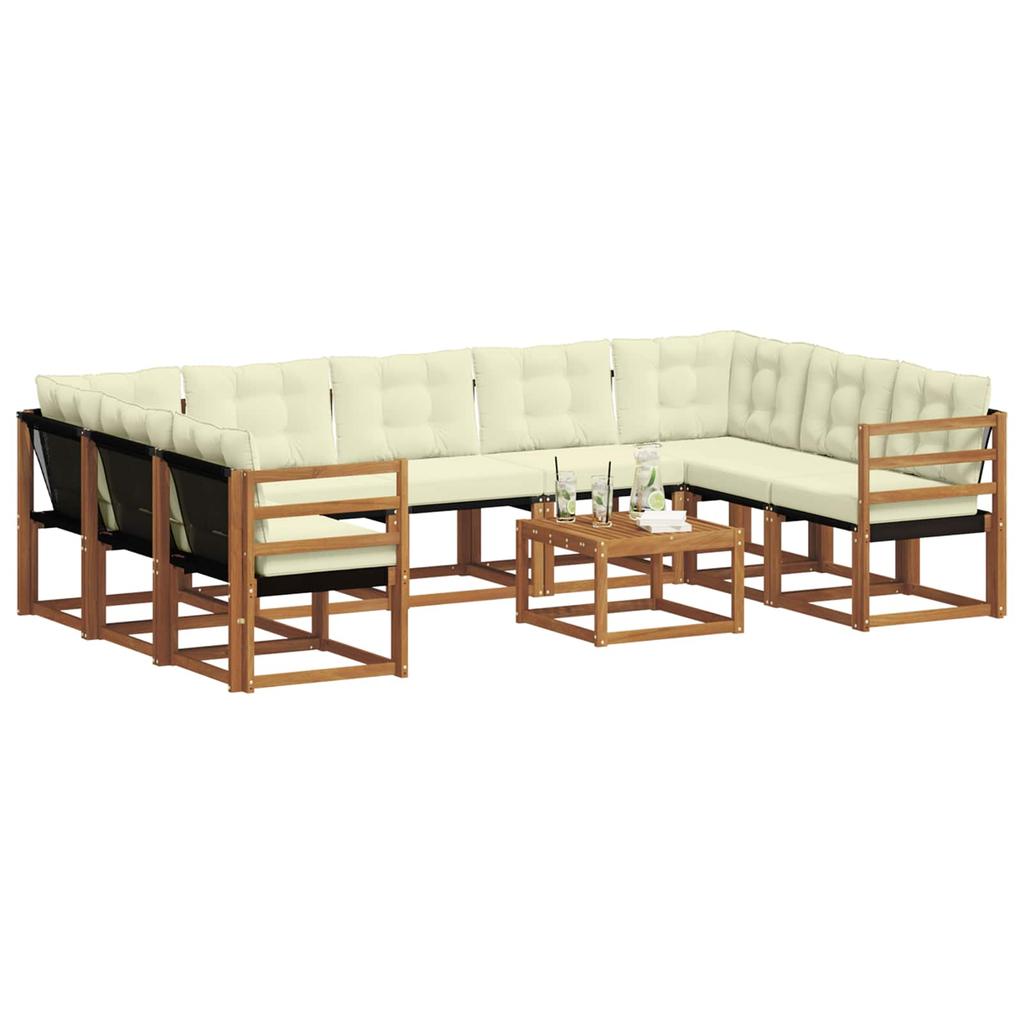 Outdoor Sofa Set 10 pcs Natural and Cream Solid Acacia Wood