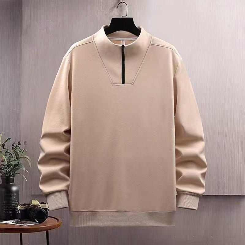 Men's Thick Stand-Collar Half-Zip Casual Sweatshirt – Heavyweight, Spring/Autumn Trend, Solid Color