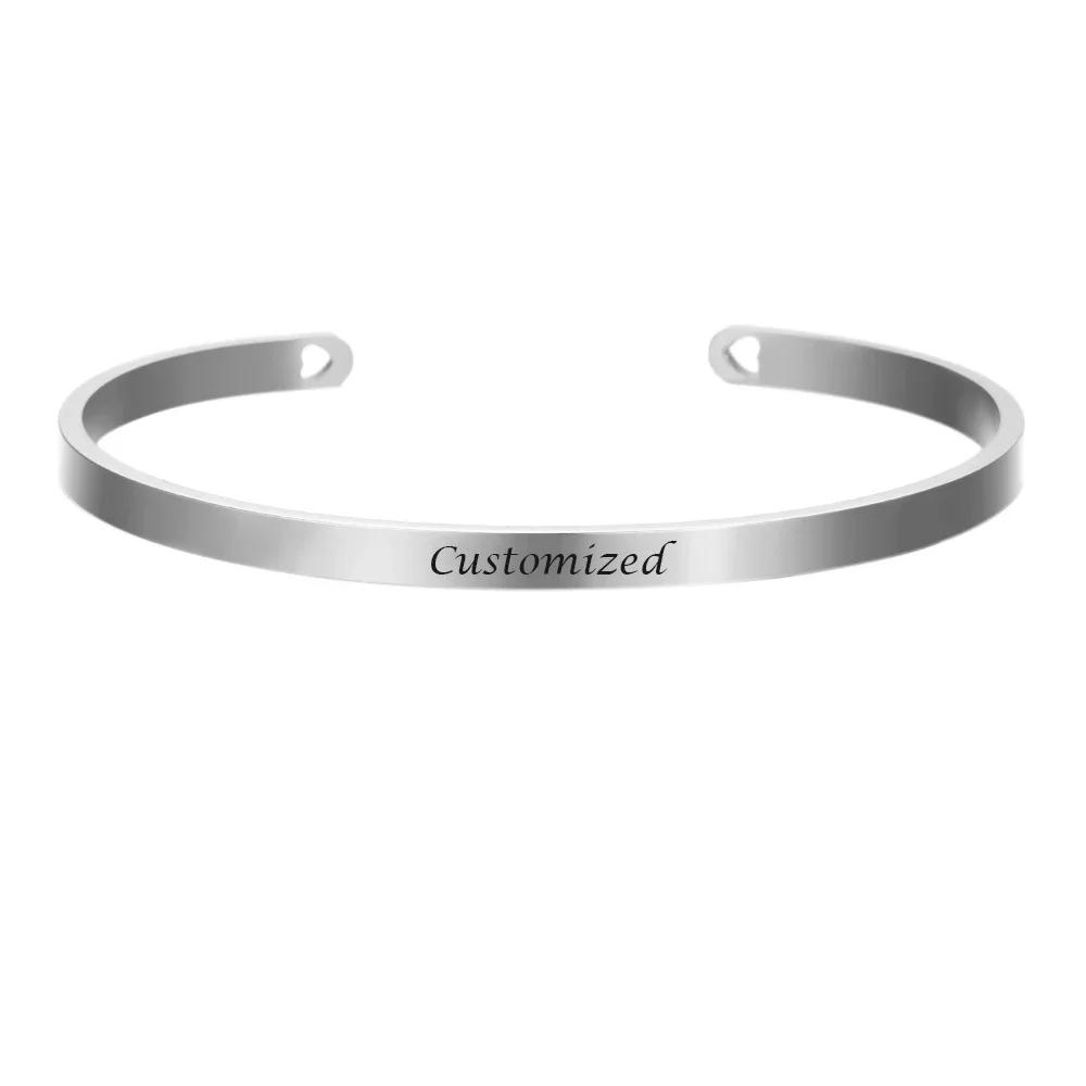 Coordinate Engraved Text Heart Hole Cuff Bangle Personalized Bar Necklace Stainless Steel Bracelet Men Women Gif