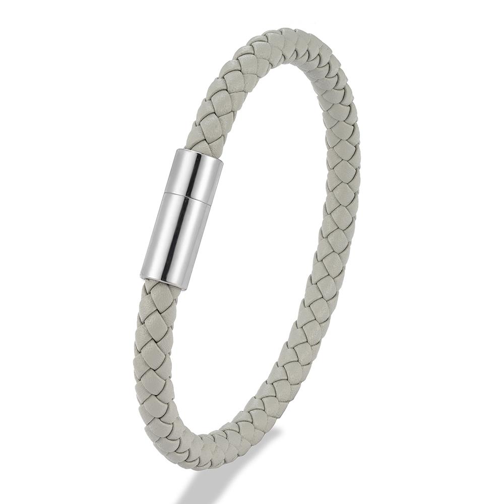 Classic Blue Braided Leather Bracelet Stainless Steel Magnetic Buckle Bangle Simple & Stylish Couple Jewelry Gift for Him