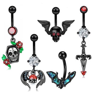 Neue Bauchnabelschnalle, dunkler Bauchnabelring, Halloween muss Totenkopf-Nabelschnur-Nagelpunktionsschmuck kaufen