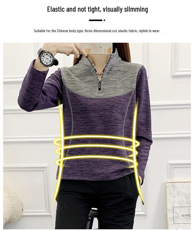 Plus Size Women's Stretch Velvet Fleece Stand-Up Collar Sweatshirt for Autumn/Winter