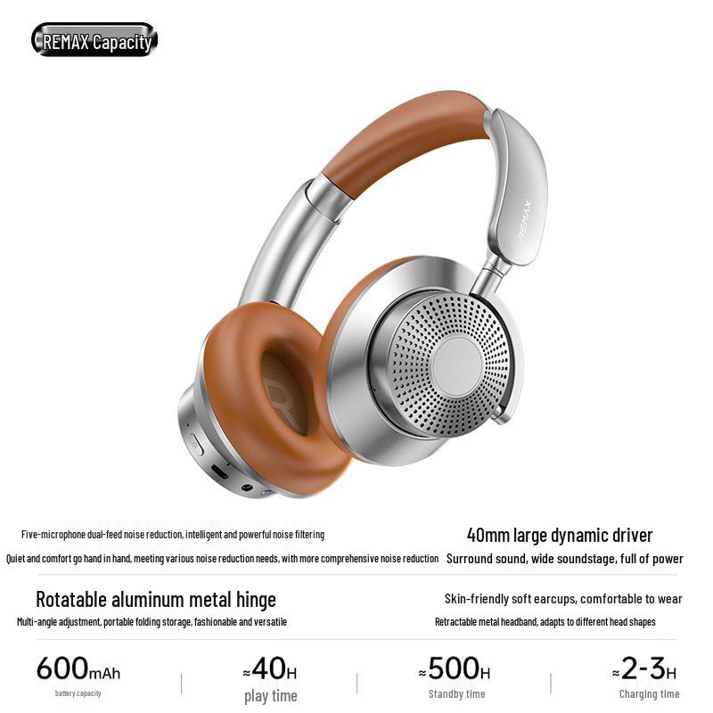 Remax Five Wheat Dual Feed ANC Over-Ear Wireless Headphones with Long Battery Life and Bluetooth 6.0.