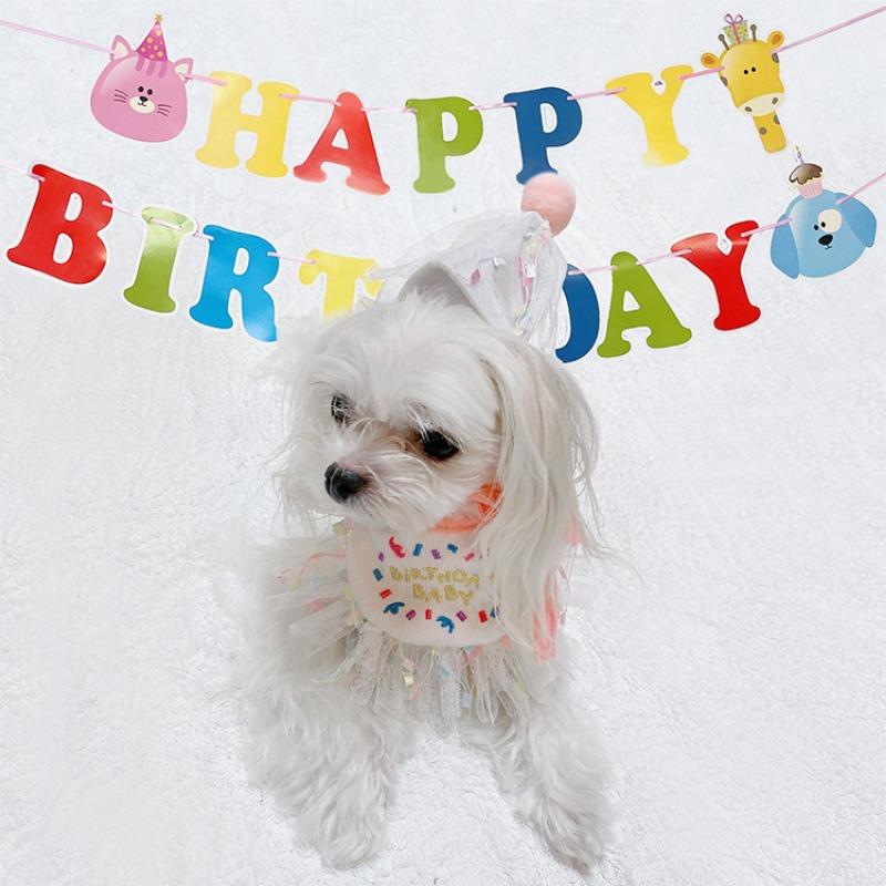 2 ADET Doğum Günü Aksesuarları Evcil Kedi Köpek Doğum Günü Partisi Atmosfer Seti Doğum Günü Şapkası Eşarp Köpek Önlüğü Salya Önlüğü File Evcil Hayvan Yavru Kedi Aksesuarları