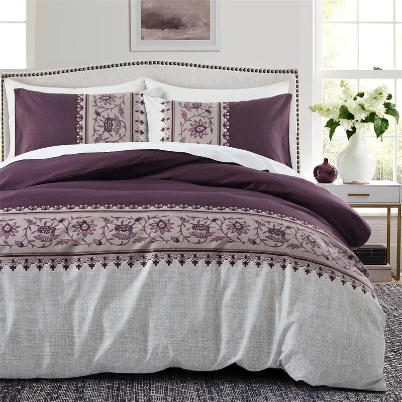 Light Grey Floral Duvet Cover Queen King, Microfiber Flower Plum Blossom Print Bedding Set Reversible Botanical Comforter Cover