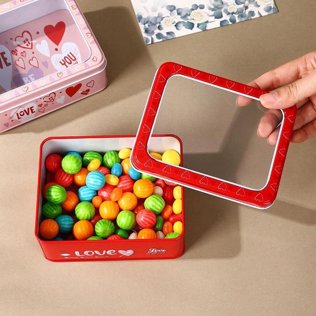 Valentine's Day Candy Box Valentine's Day Treats Container Tinplate Cookie Box With Clear Window For Food Candy Snack Chocolate