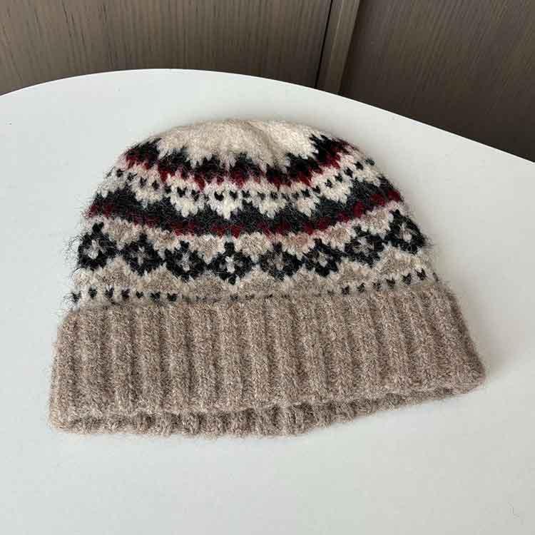 Dongdaemun Retro Literary and Artistic Jacquard Warm Wool Hat Color Matching Knitted Hat Male and Female Students Cold Hat