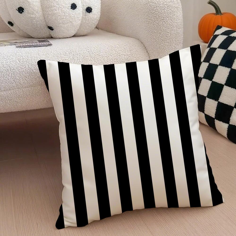 Black And White Striped Geometric Rectangle Art Cushion Cover Throw Pillow Cover Hidden Button Durable Polyester Chair Cushion