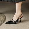 Women's Sexy High Heels Shoes Fashion One-word Buckle Sandal Pointed Toe Thin Heels Soft Leather Sandals Retro Butterfly-knot