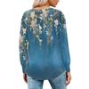 Women's Fashion Casual Pleated Round Neck Vintage Floral Print Long Sleeve T,Shirt Top