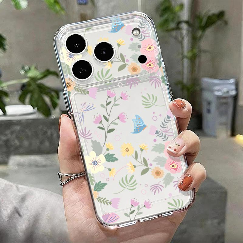 Shockproof TPU Case For iPhone 17 16 Pro 15 14 13 12 Pro Max 11 Transparent Soft Silicone Cartoon Flower Printed Phone Cover