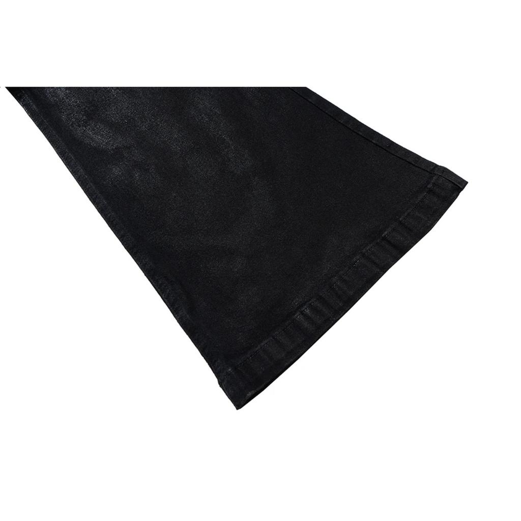 RogueWave Streetwear Schwarz Kleebeschichtete Bootcut für Männer und Frauen Gerade Baggy Lässige Schlaghose Übergröße Locker Denimhose