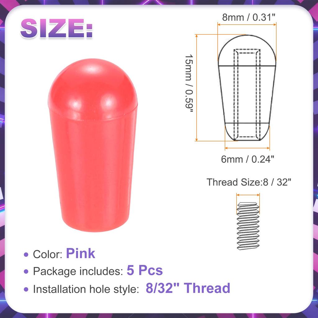Uxcell Electric Guitar Switch Tip Inch Toggle Switch Imported Durable Replacement Parts for Electric Pink Knobs, 5-Pack, 8/32 Screw, 5-Way/3-Way Caps,