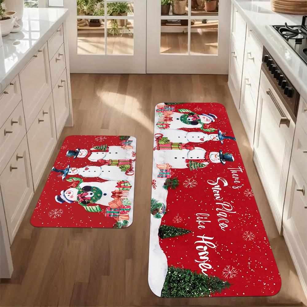 1 Stück Anti-Ermüdungs-Küchenteppiche Schneemann Weihnachts-Druck Wasserdicht Rutschfest Dick Gepolsterte Küchenmatte Schwerlast Komfort Stehmatte für Küche