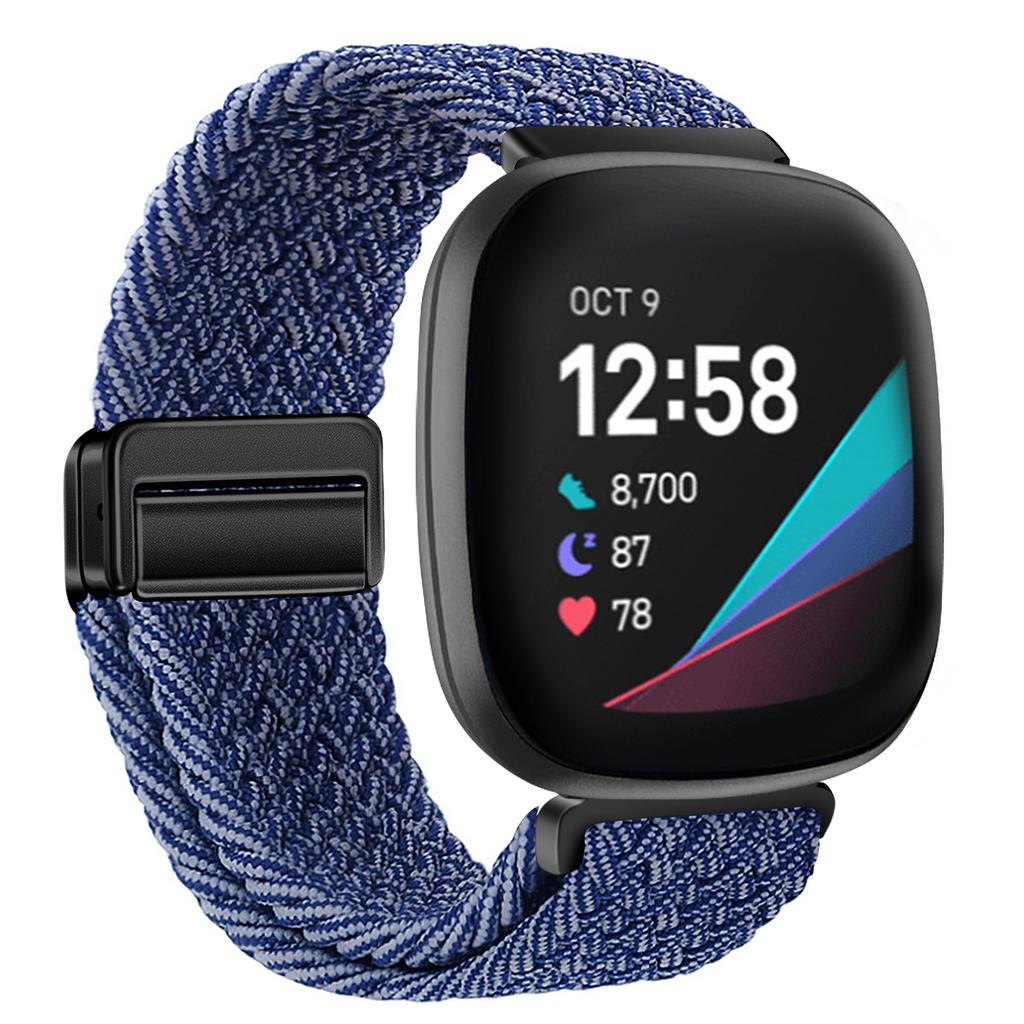 Nylon Braided Loop Strap For Fitbit Versa 4/3 Adjustable Metal Magnetic Bracelet Wristband For Fitbit Sense 2/1 Band Accessories