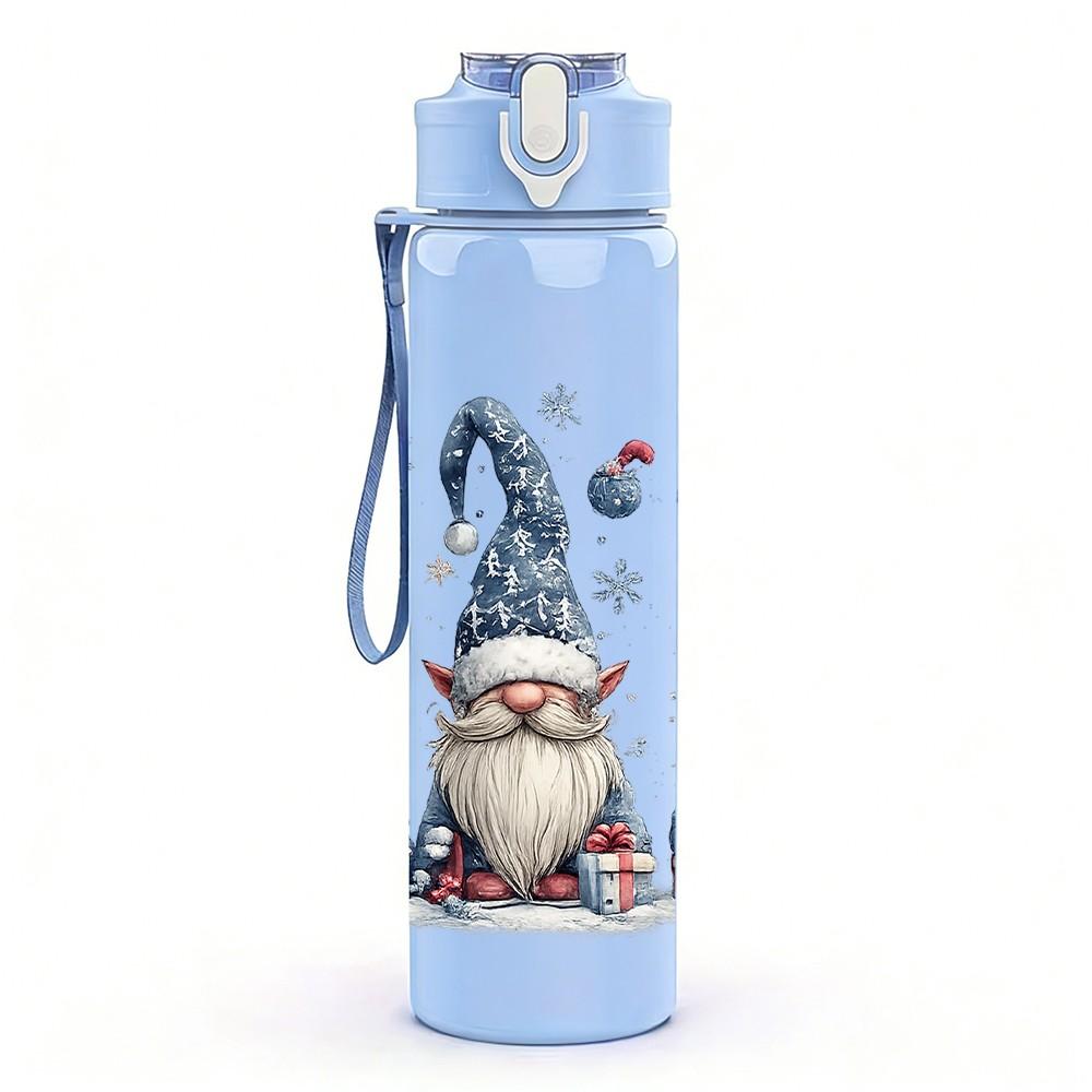 1PC Gnome Santa Christmas Cartoon Print 750ml Color Plastic Sports Water Bottle Leakproof Flip Straw Lid Suitable for Sports Office Home Use