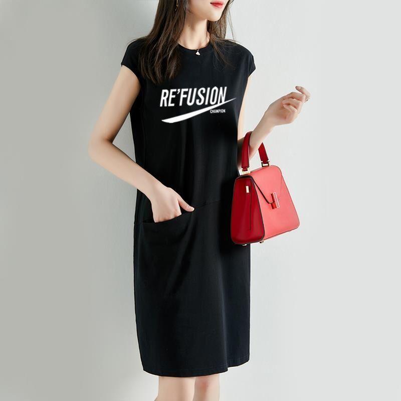Women's T-shirt Skirt Summer New Loose Ins Printed Mid-length Sleeveless Dress Trendy