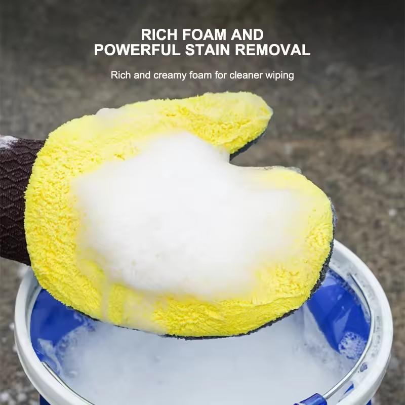 Mănușă Spălare Auto Microfibră Față Dublă Îngroșată Lână Coral Perie Curățare Mănuși Detailing Auto Curățător Instrument Îngrijire