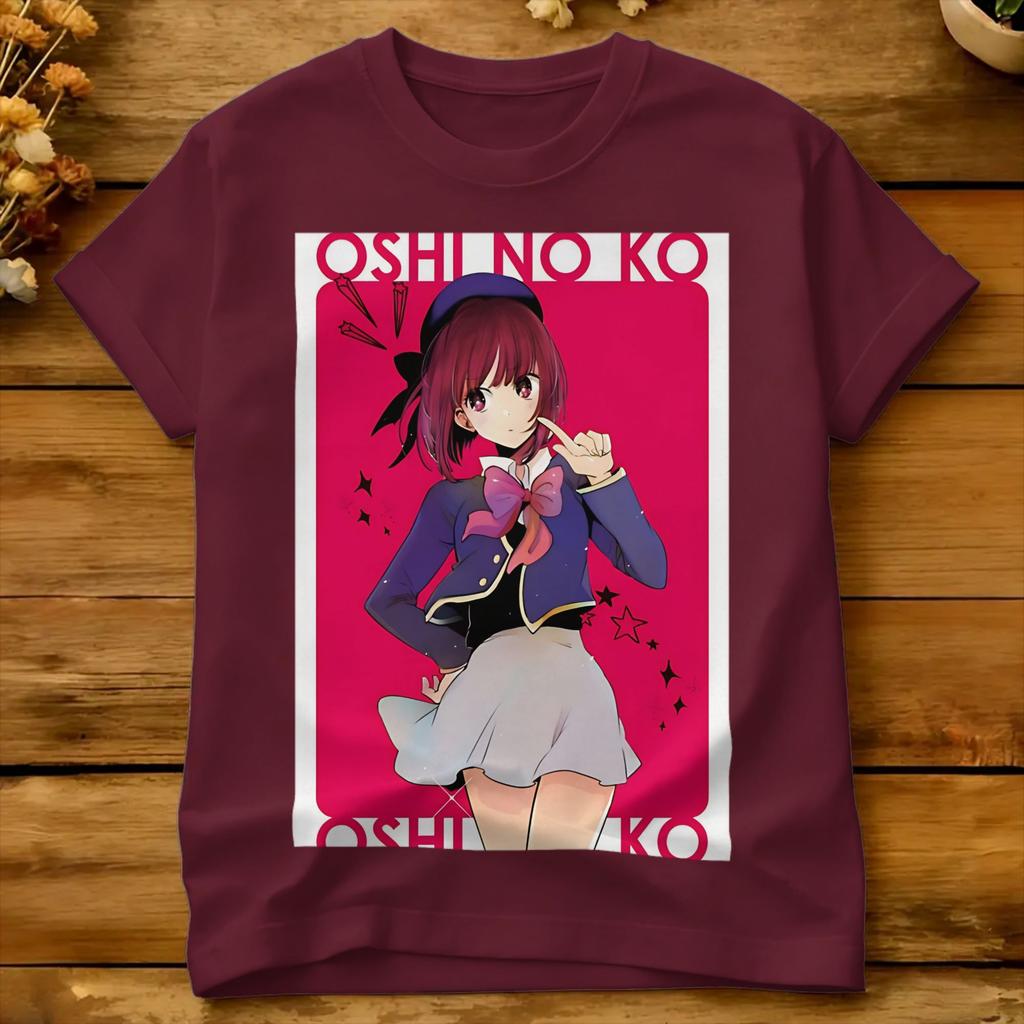 Unisex Red Cute Girl T Shirts Oshinokos 100 Cotton Tees Summer Streetwear Short Sleeves Tshirt O Neck Hippie Casual Tee Shirt