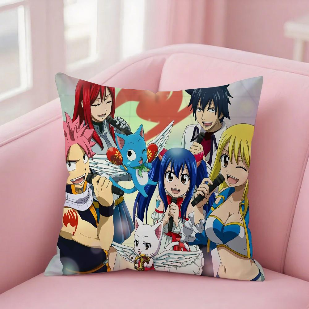 Anime Fairy Tail Pillow Case Square Double-Sided Printing Short Plush Sofa Cushion Cover Bedroom Bedside Pillow